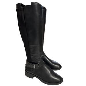 Nine West Women's Black Leather Buckle Strap Tall Riding Boots, Size 6.5, EUC